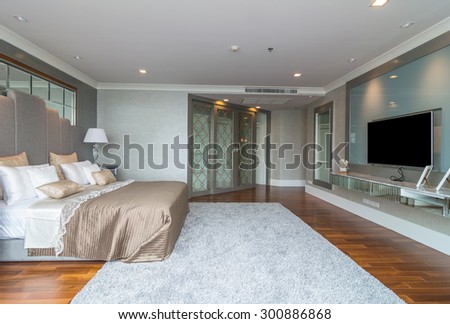 BANGKOK, THAILAND - APRIL 25 :  Luxury Interior bedroom at My resort as river condominium beside the chao phraya river on April 25, 2015 in Bangkok, Thailand