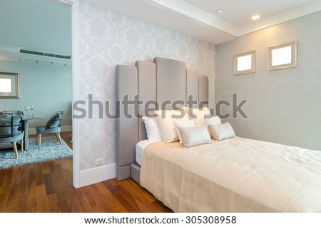 BANGKOK, THAILAND - APRIL 25 :  Luxury Interior bedroom which can see living room at My resort as river condominium beside the chao phraya river on April 25, 2015 in Bangkok, Thailand