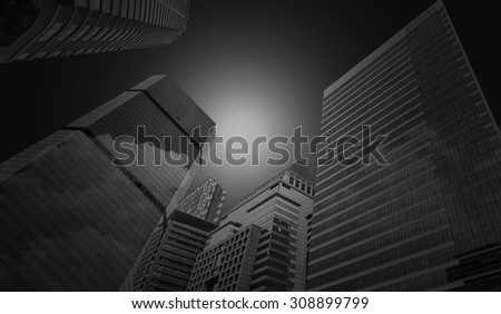 Modern business building glass of skyscrapers, black and white tone, Business concept of architecture