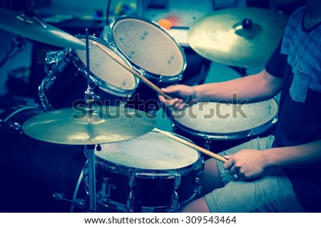 Drummer in the studio, music concept