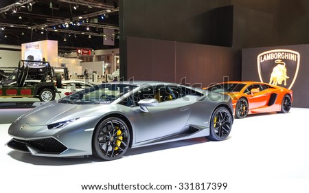 BANGKOK - APRIL 3 : 2015 Lamborghini super car on the stage show in The 36 th Bangkok International Motorshow , on April. 3, 2015 in Bangkok, Thailand