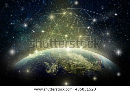 Part of earth with network line and point on the star and Milky Way background, Internet Network concept, Elements of this image furnished by NASA
