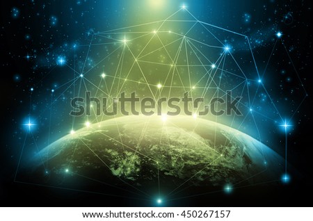 Part of earth with network line and point on the star and dark background, Internet Network concept, Elements of this image furnished by NASA
