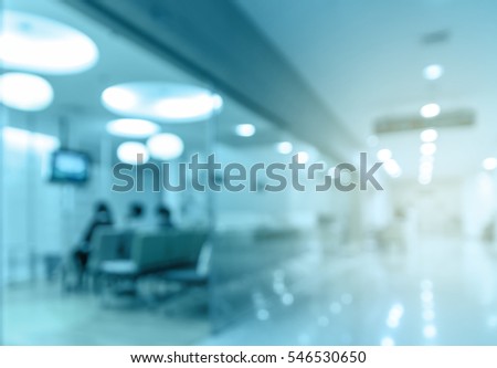 Abstract photo blurred of hospital background, Patient sitting chair with waiting seat for see doctor, Hospital and physician concept