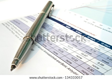 Ball point pen and data table paper sheet Ball point pen and data table paper sheet
