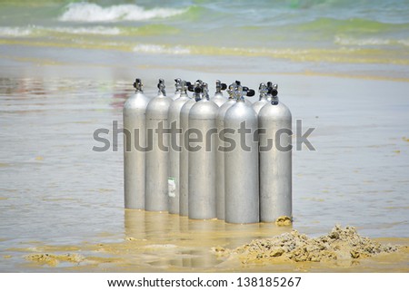 Oxygen tank for scuba diving on the beach