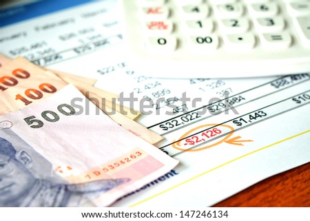 Finance budget report with money