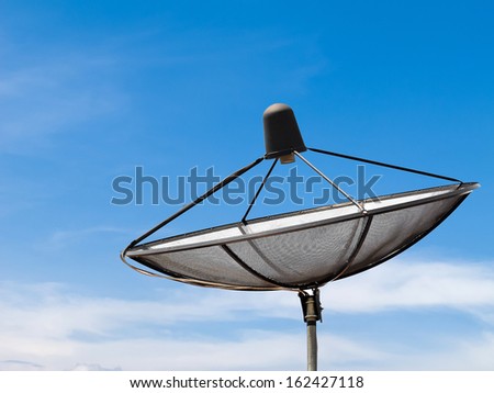 Satellite Communication dish with blue sky and cloudy