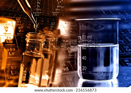 Laboratory glassware, beaker and test tubes in rack