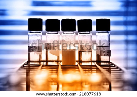 Laboratory glassware, test tubes in rack