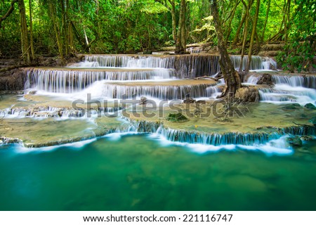 Huay Mae Khamin waterfall in tropical forest, Thailand