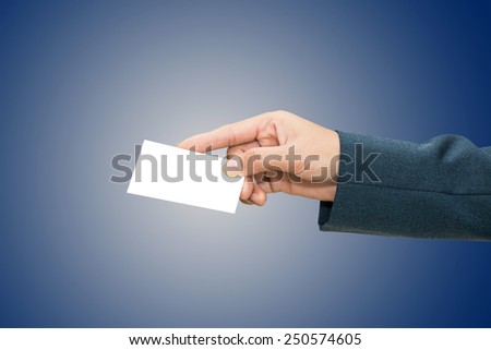 Business woman hand giving blank name card
