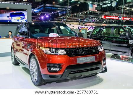 BANGKOK - December 6, 2014 : Range Rover Sport car on display at The 31st Bangkok International Motor Expo on November 28, 2014 in Bangkok, Thailand.