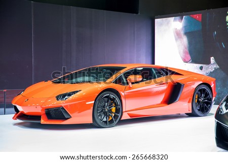 BANGKOK - March 27, 2015 : Lamborghini super car on display at The 36th Bangkok International Motor show on March 27, 2015 in Bangkok, Thailand.