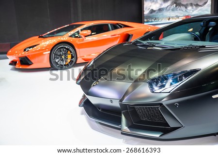 BANGKOK - March 24, 2015 : Lamborghini super car on display at The 36th Bangkok International Motor show on March 24, 2015 in Bangkok, Thailand.