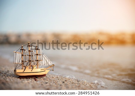 Sailing ship model on the beach