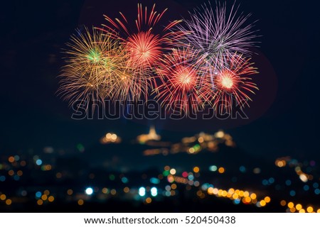 Beautiful firework display for celebration with blur bokeh light
