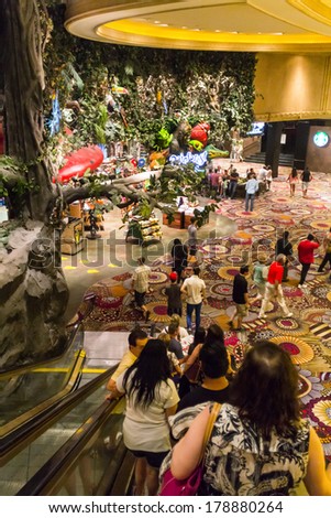 LAS VEGAS, NV- JULY 13, 2013:  People moving inside the lobby of MGM Grand Hotel.