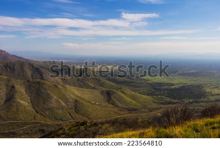 View from the top of the Sonoran desert mountains, in Arizona, Southwestern United States.