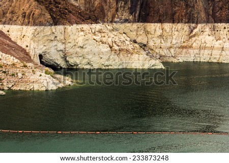 View of water level at Hoover Dam, on the border between US states Arizona and Nevada.