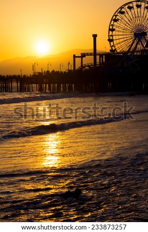 Photo of Santa Monica Pier sunset, in Southern California, USA.