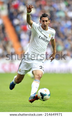 Madrid, Spain - November 19, 2013: Former argentine player of Real Madrid ANGEL DI MARIA in action during the spanish La Liga football match at Estadio Santiago Bernabeu in MADRID, SPAIN on November 19th 2013