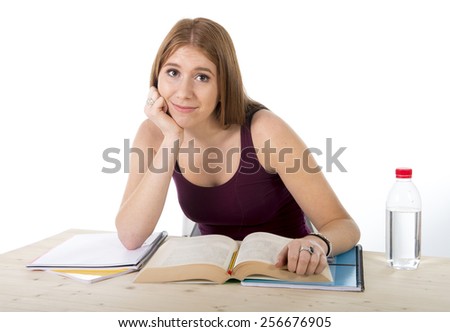 young beautiful college student girl studying happy for university exam  feeling relaxed and confident in successful youth education concept and academic success