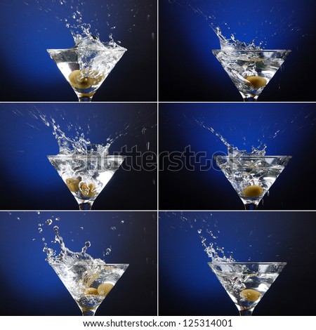 olive splashing into a martini