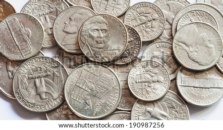 Closeup quarter Dollar coins