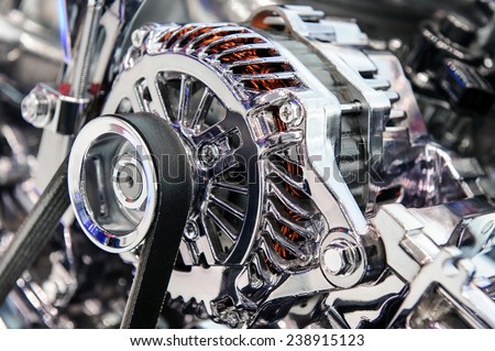 Car engine. Fragment of modern automobile motor