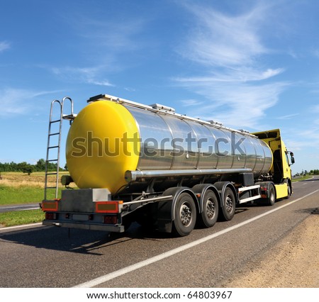 Big fuel gas tanker truck on highway Big fuel gas tanker truck on highway