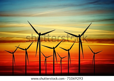 Wind turbines  at sunset