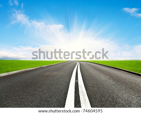 Asphalt road and blue sky