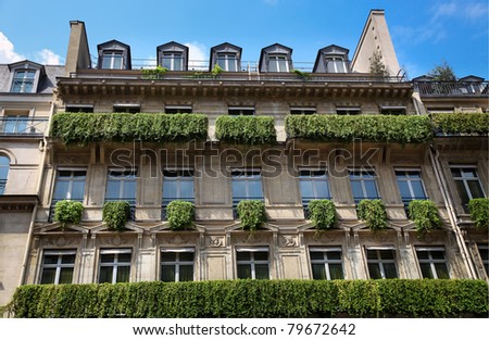 The facade of apartment building in Paris