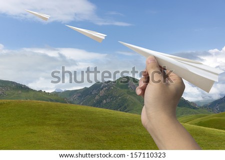 Paper airplane blue grass