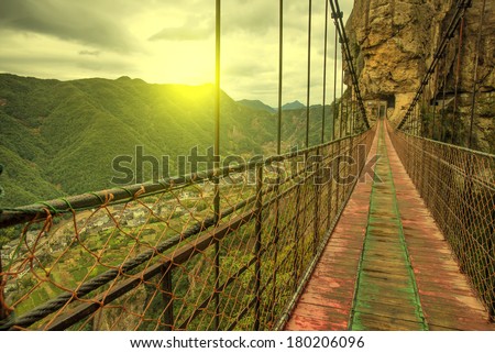 Chain bridge in Wenzhou, China yandang Mountain, (yandang Mountain is China\'s famous geological park, formed in 120 million years ago)