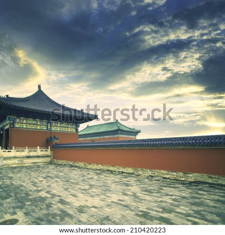 Temple of Heaven in China ancient architecture sunset