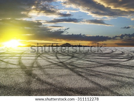 Sunset asphalt asphalt tire marks
