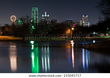 Dallas, Texas - February 15: Dallas Skyline Reflected In Lake Cliff On February 15, 2011 In Dallas, Texas.