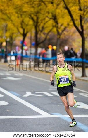 NEW YORK - NOVEMBER 3: Ryan Vail (USA) runs the 2013 NYC Marathon on November 3, 2013 in New York. Vail finished 13th.