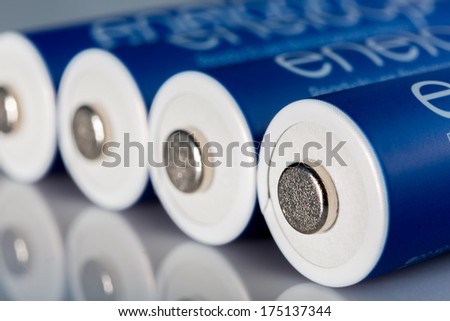 CHATHAM, NJ, UNITED STATES - FEBRUARY 5, 2014: A set of Eneloop AA size rechargeable batteries. Eneloop is a brand developed by Sanyo specialized in low self-discharge NiMH batteries