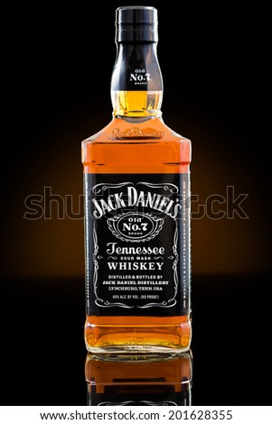CHATHAM, NJ, UNITED STATES - JUNE 28, 2014:  Jack Daniel\'s whiskey bottle. Jack Daniel\'s is a brand of sour mash Tennessee whiskey and the highest selling American whiskey in the world.