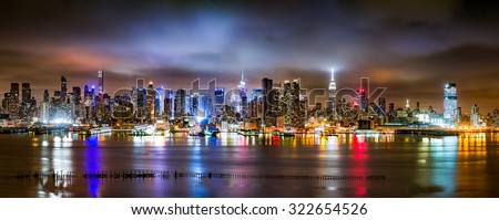 New York City Panorama on a cloudy night as viewed from New Jersey across the Hudson River (>90Mpx)