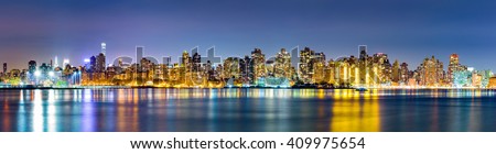 Manhattan Upper East Side skyline panorama by night