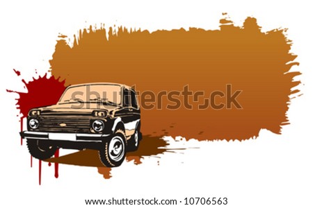 stock vector Offroad russian jeep with grunge background