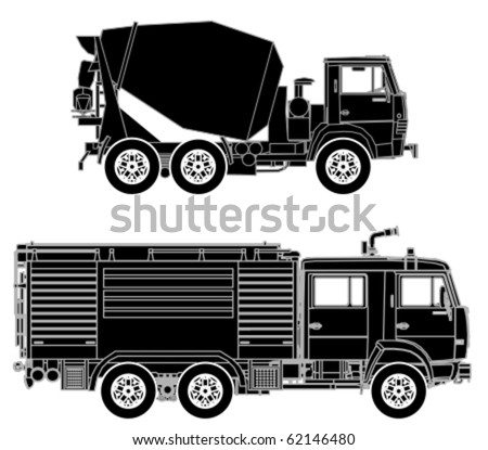 Detailed Vector trucks silhouettes set