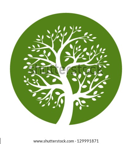 Green Tree Round Icon, Vector Illustration