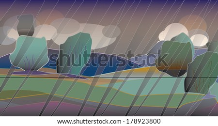 Landscape with bad weather. Clouds, rains
