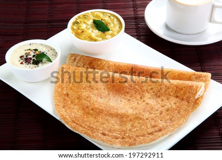 South Indian meal  Set Dosa with vegetable sagu and coconut  chutney