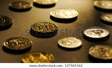 Big Close Up of Singapore Dollar Coins.